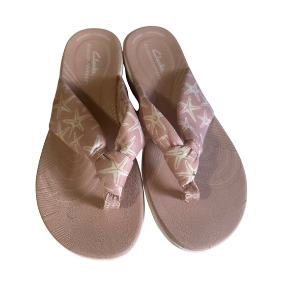 Clarks Cloud Steppers pink thong flip flop starfish print size 7 - Picture 3 of 5